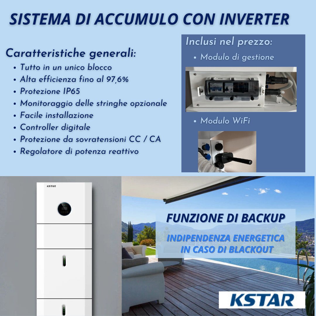 KSTAR Inverter e batteria di accumulo 5,12kw/h fotovoltaico sistema solare